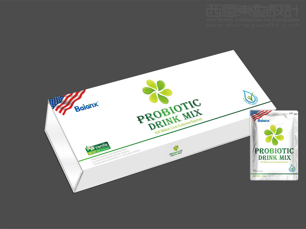 美国进口PROBIOTIC DRINK MIX药品包装设计