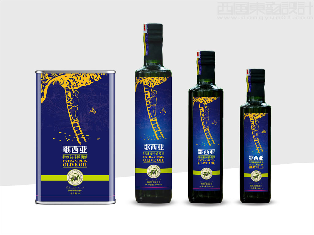 西班牙歌西亚特级初榨橄榄油铁桶和玻璃瓶标签包装设计