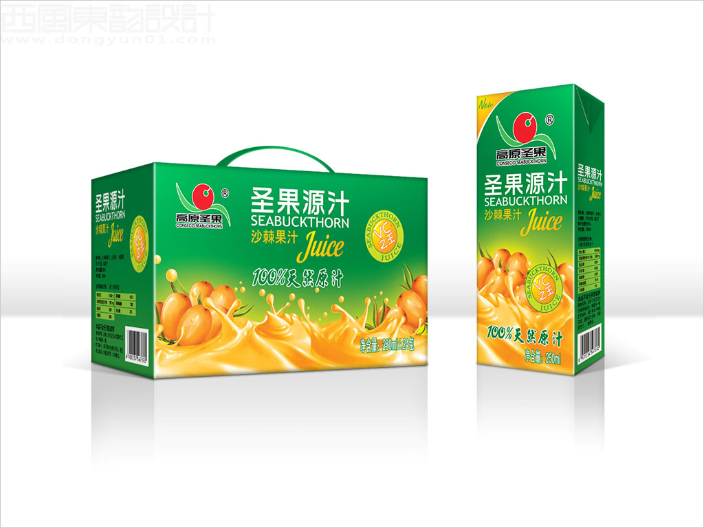 高原圣果沙棘制品有限公司沙棘果汁饮料礼盒包装设计之商超版