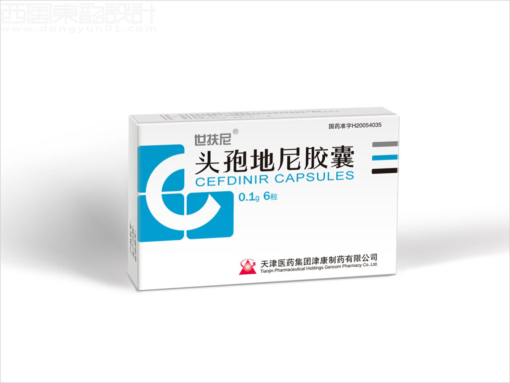 天津医药集团津康制药有限公司世扶尼头孢地尼胶囊包装设计之0.1g×6粒装