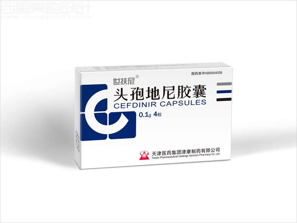 天津医药集团津康制药有限公司世扶尼头孢地尼胶囊包装设计之0.1g×4粒装