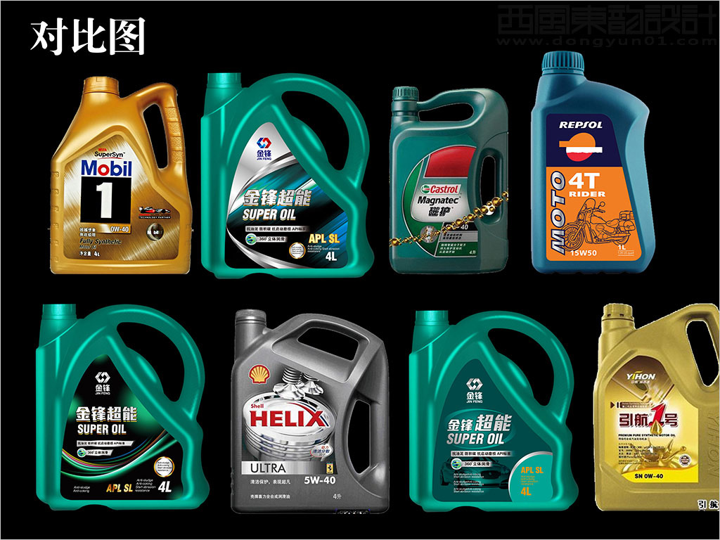 大庆金锋润滑油产品包装设计与同类竞品比较图