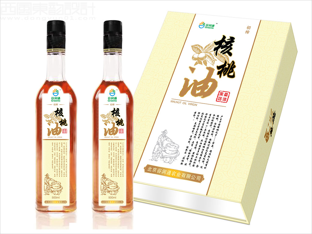 北京谷润通农业公司核桃油瓶签礼盒包装设计