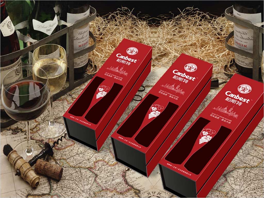 Canbest柏斯特进口红酒礼盒包装设计红色版单瓶装