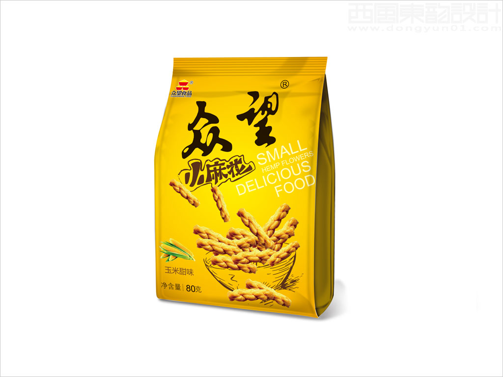 湖北众望科工贸有限公司众望玉米甜味小麻花休闲食品包装袋设计