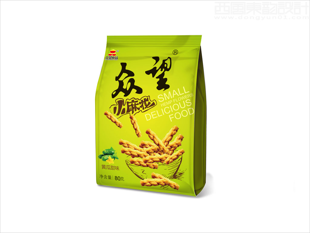 湖北众望科工贸有限公司众望黄瓜甜味小麻花休闲食品包装袋设计