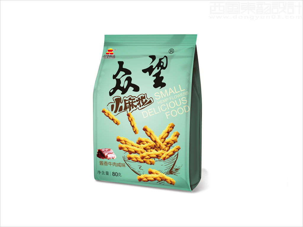 湖北众望科工贸有限公司众望酱香牛肉咸味小麻花休闲食品包装袋设计