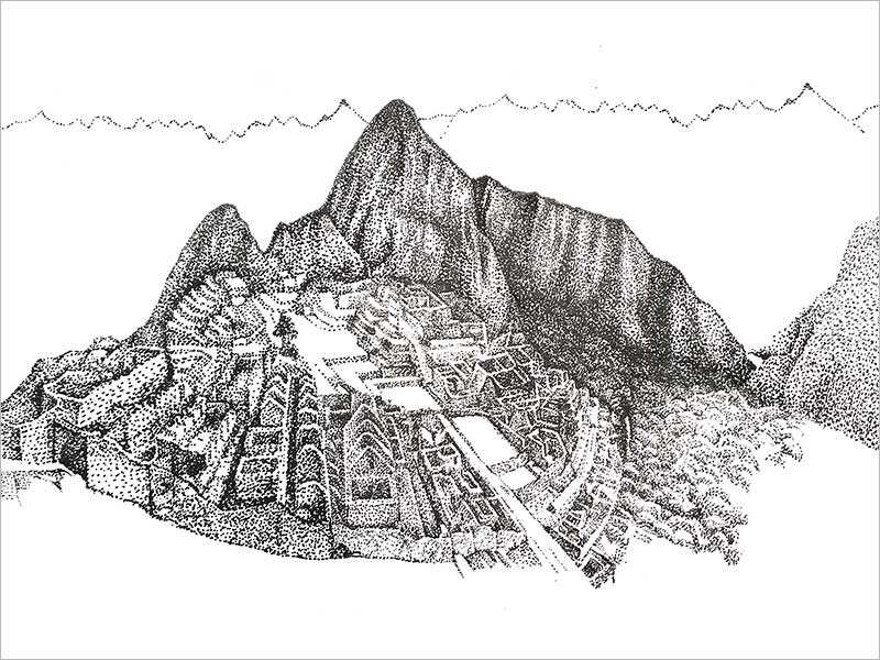 原创钢笔画插画设计：秘鲁安第斯山