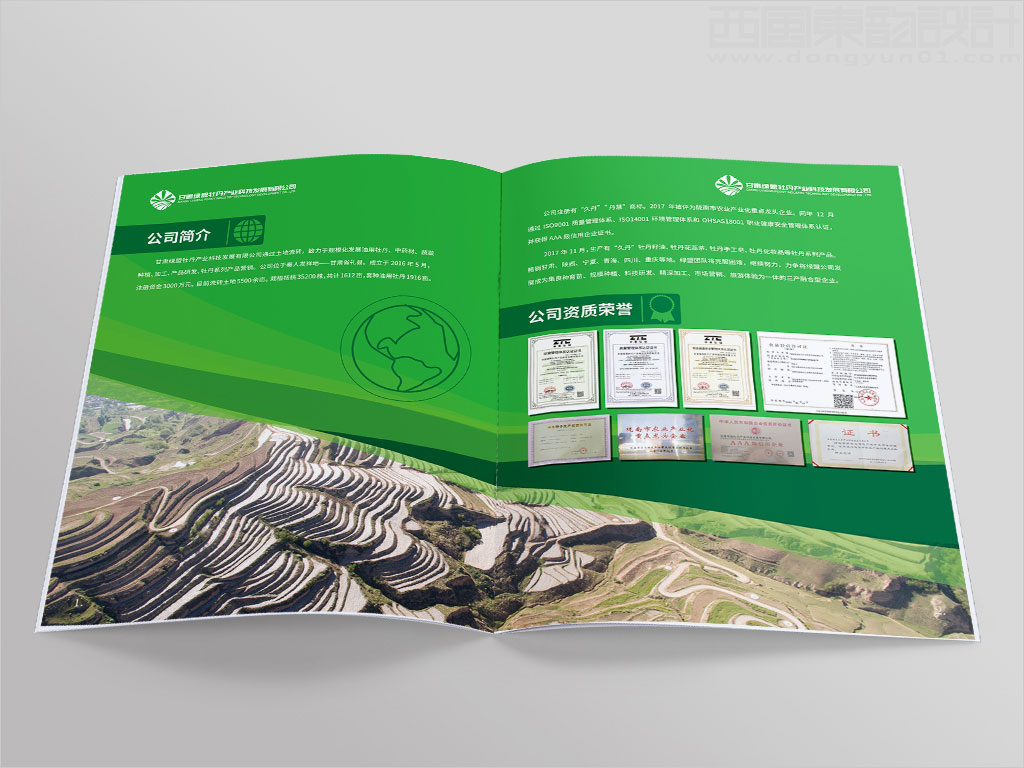 甘肃绿盟牡丹产业科技发展有限公司画册设计之公司简介资质荣誉内页设计图片