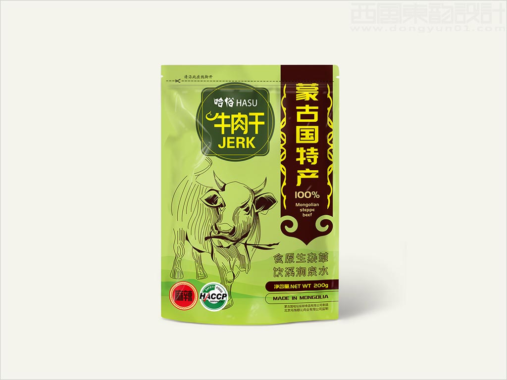 北京乌珠穆沁肉业有限公司蒙古国哈俗麻辣牛肉干肉食品包装袋设计