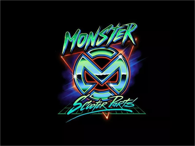 Monster Scooter Parts复古怀旧风格几何形logo设计