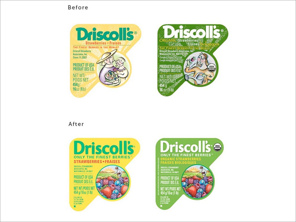 Driscoll's水果重新包装设计新旧标签包装设计对比