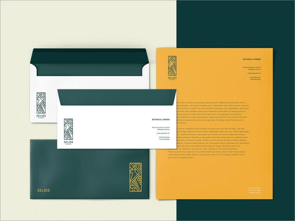 希腊Zelios Gardens花园品牌形象设计之信封信纸设计