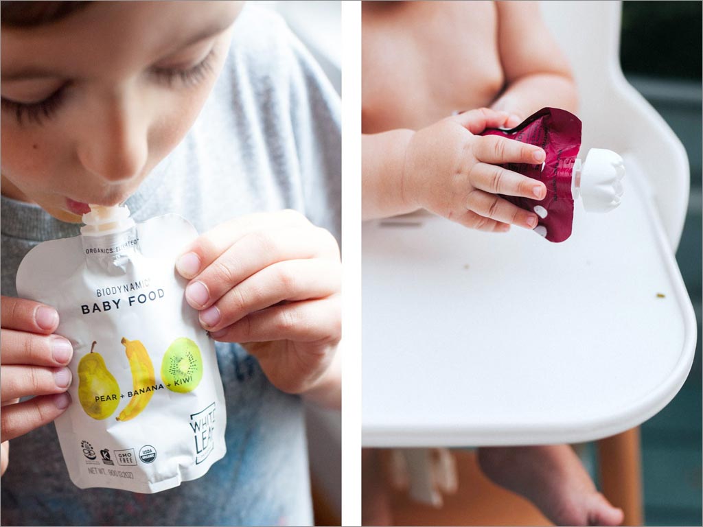 White Leaf Provisions水彩插图风格的婴童食品包装设计之食用场景照片