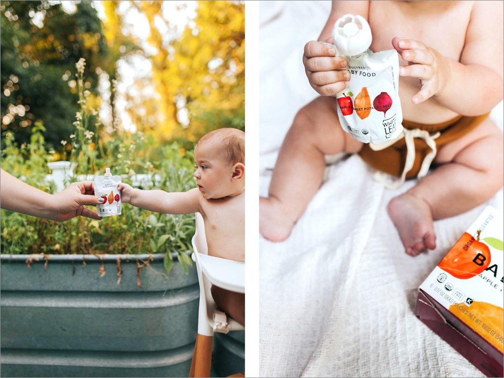 White Leaf Provisions水彩插图风格的婴童食品包装设计之食用场景照片