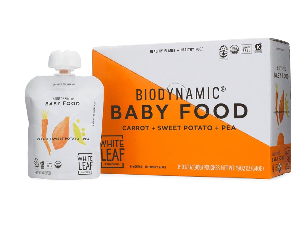 White Leaf Provisions水彩插图风格的婴童食品包装盒包装袋设计