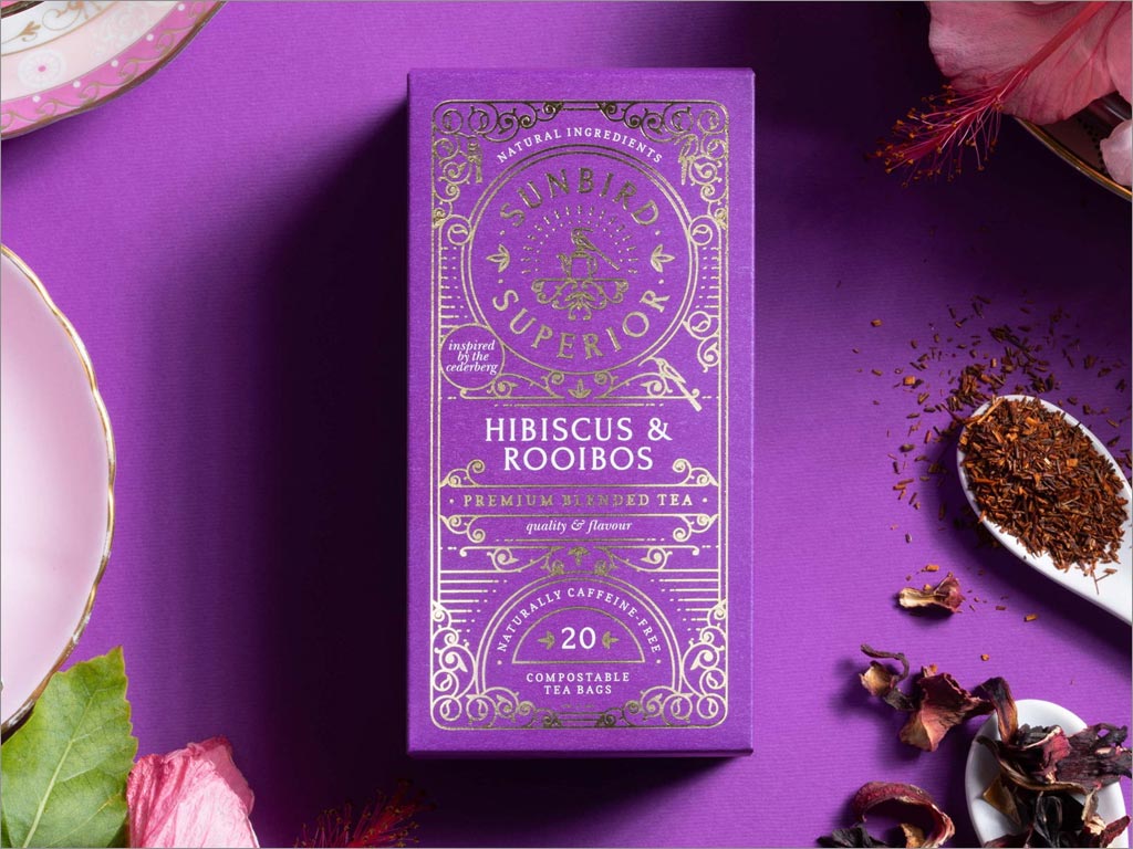 南非Sunbird Rooibos Tea优雅的茶叶包装设计之紫色款