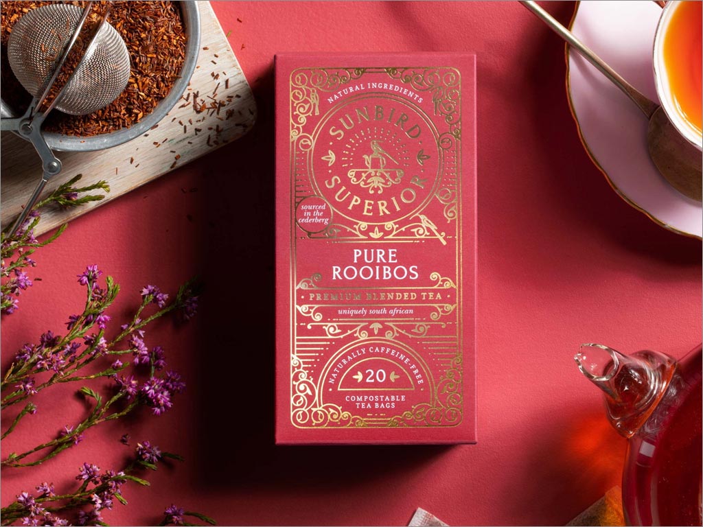 南非Sunbird Rooibos Tea优雅的茶叶包装设计之红色款