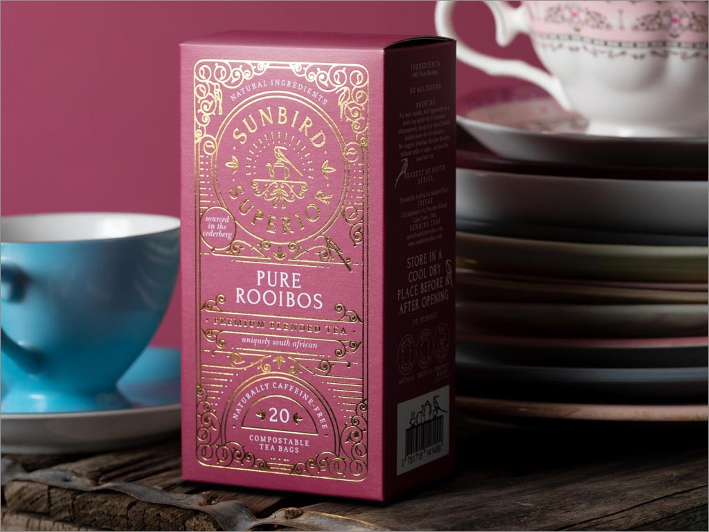 南非Sunbird Rooibos Tea优雅的茶叶包装设计之粉色款
