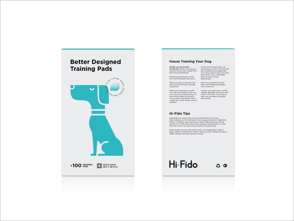 希腊Hi-Fido宠物狗训练垫用品包装设计正面和背面展示