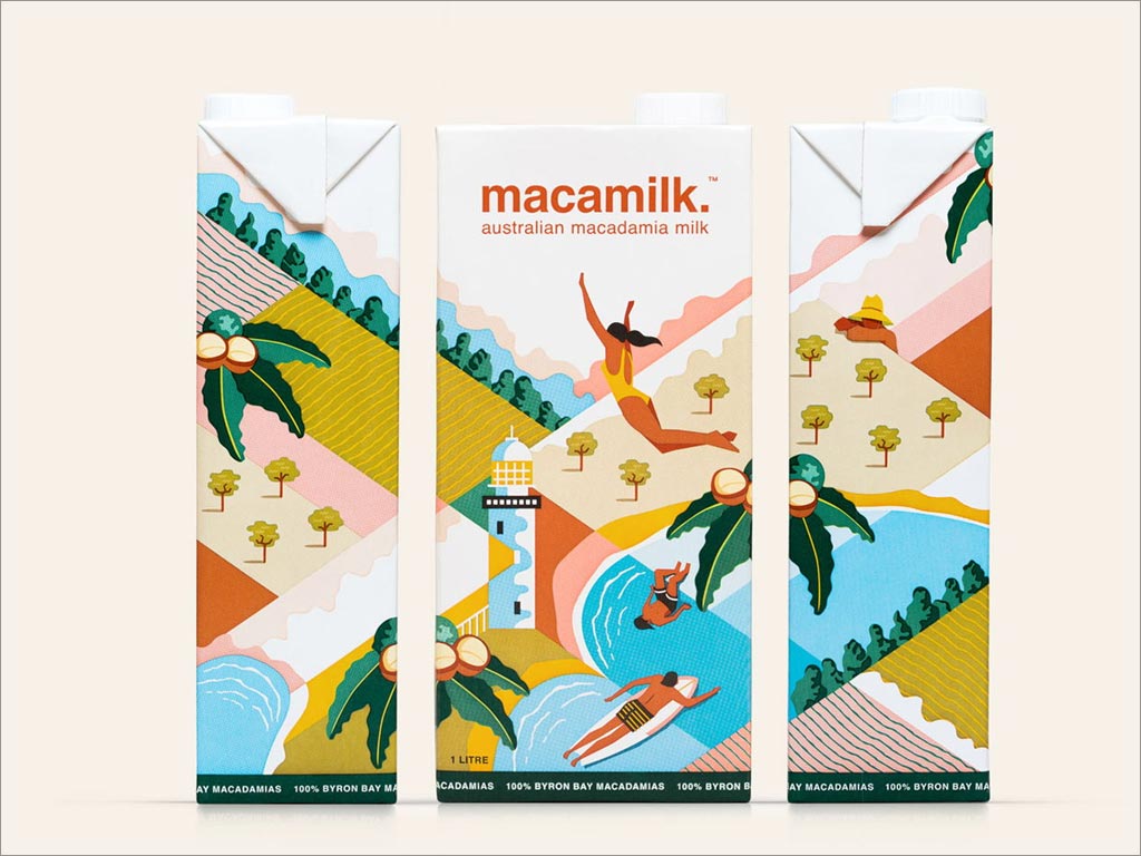 澳大利亚Macamilk坚果牛奶包装设计之各个面插图展示