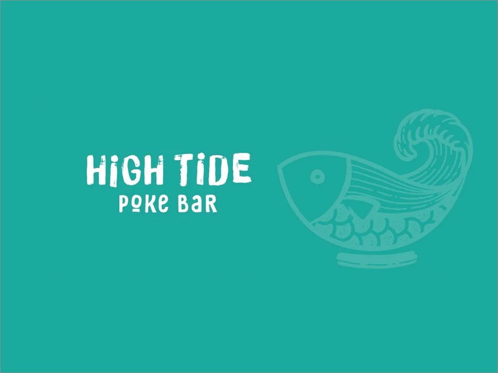手绘鱼插图的餐厅logo设计