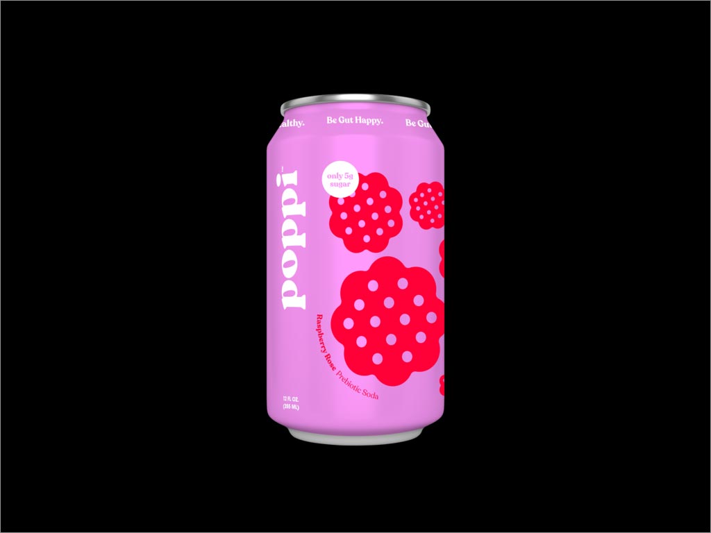 Poppi树莓玫瑰益生元苏打水饮料包装设计