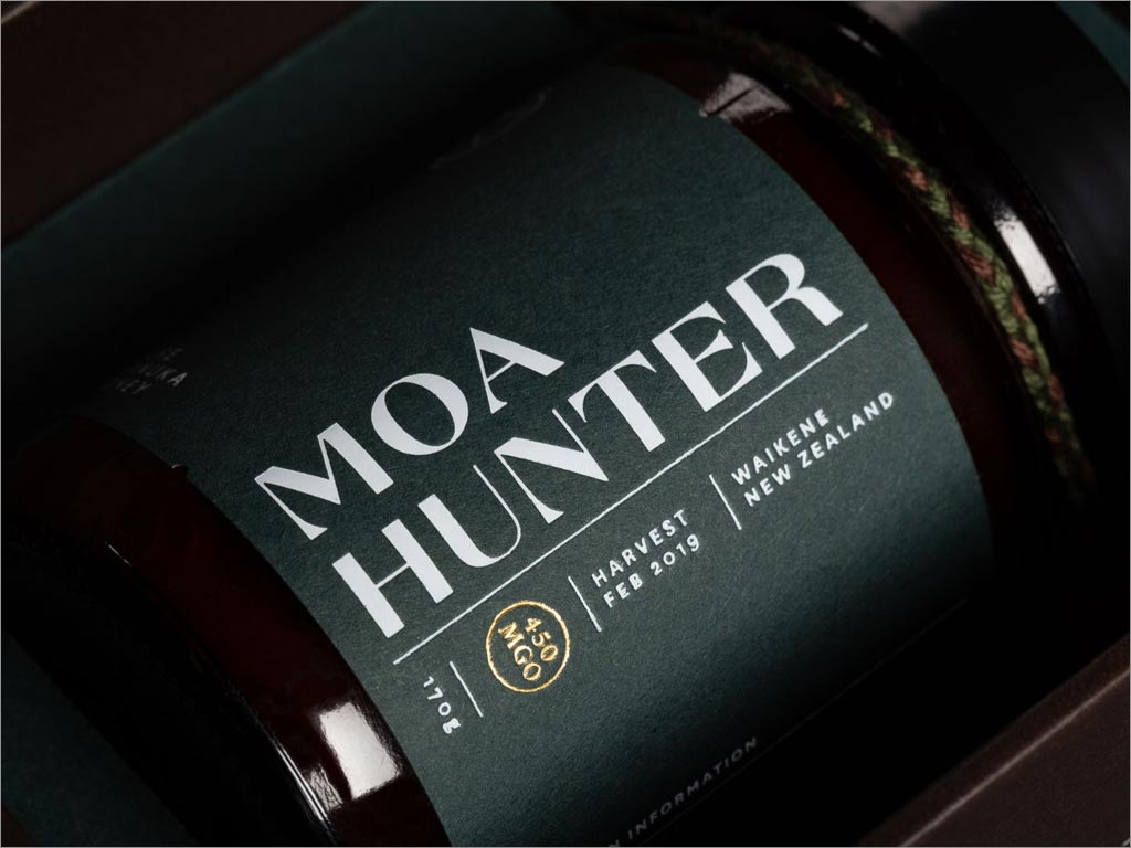 新西兰Moa Hunter蜂蜜包装设计之玻璃瓶签设计