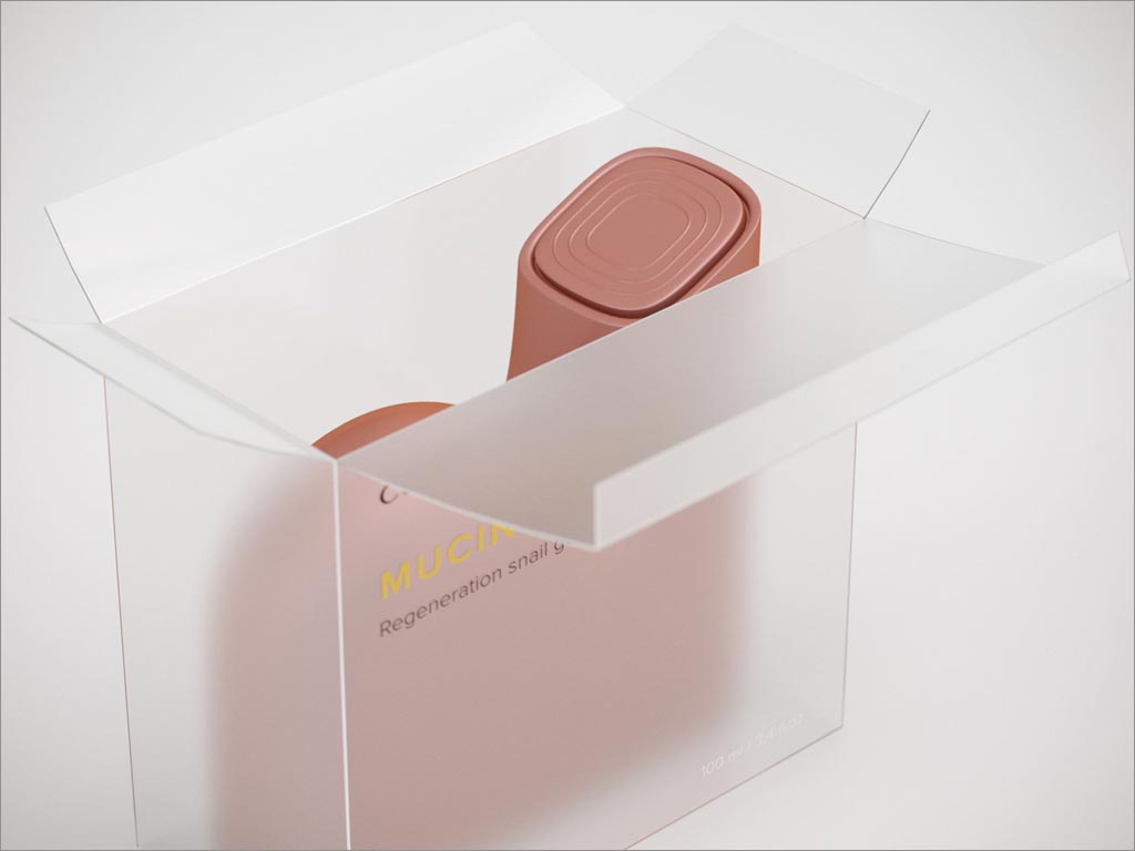 蜗牛形状的粘蛋白护肤品透明塑料盒包装设计