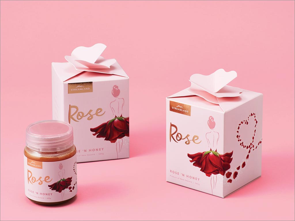 新西兰Streamland玫瑰蜂蜜包装盒与瓶签设计
