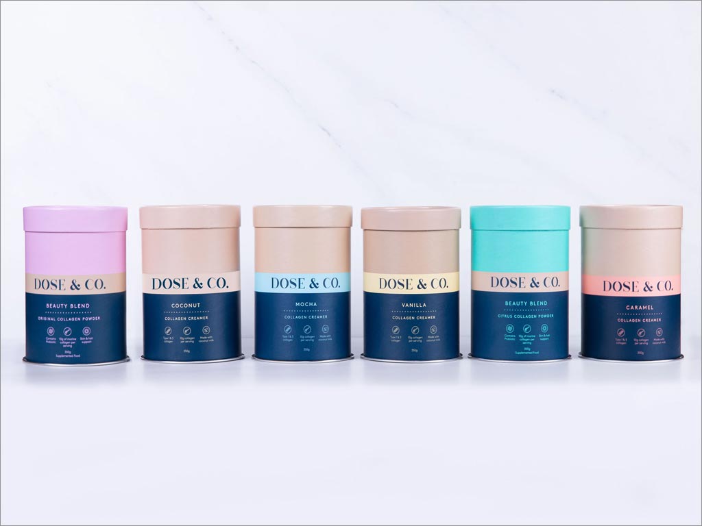 新西兰Dose＆Co蛋白质粉纸罐保健品包装设计