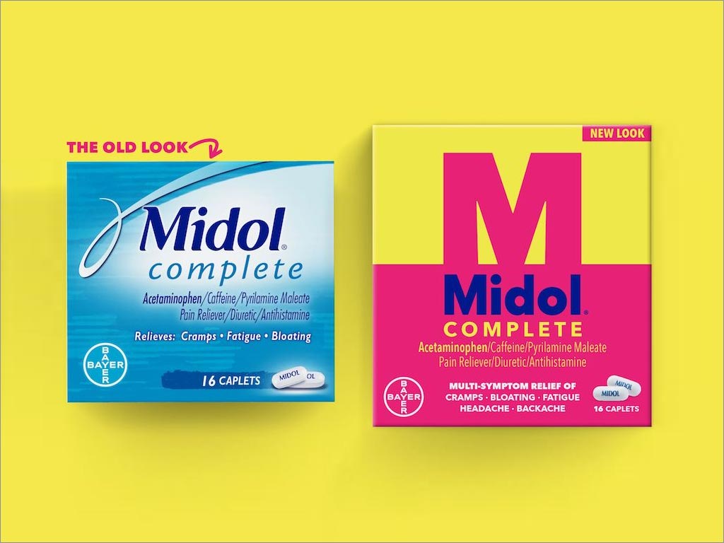 美国拜耳Midol OTC药品包装设计之新旧包装对比