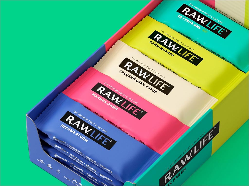 RAW Life运动蛋白坚果棒零食包装盒包装袋设计