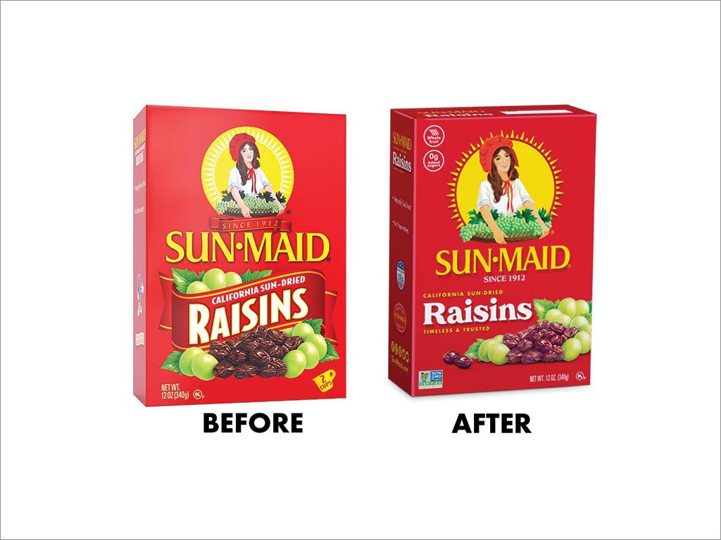 美国Sun-Maid农业合作社果干休闲零食品牌包装设计之新旧包装设计对比
