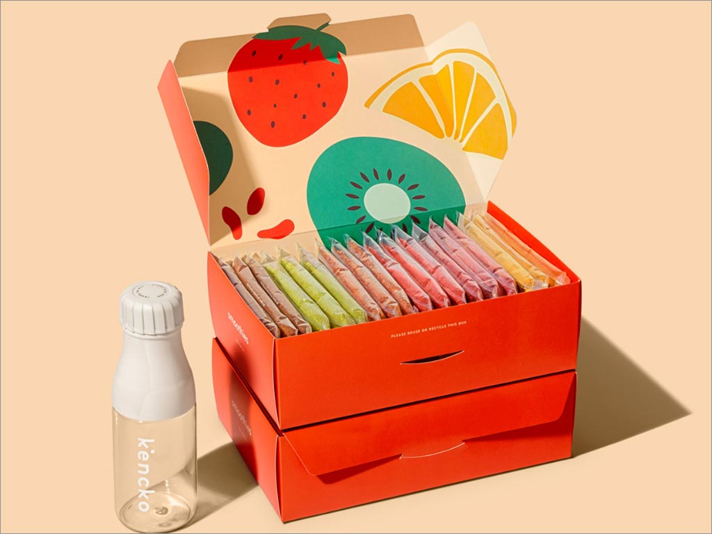Kencko水果蔬菜速食冰沙固体饮料包装盒包装袋设计