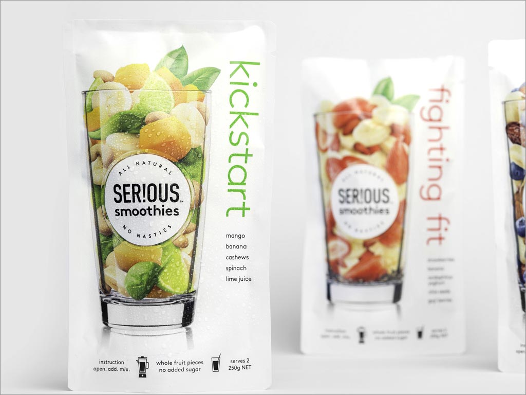 新西兰Serious Smoothies水果冰沙饮料包装设计之实物照片