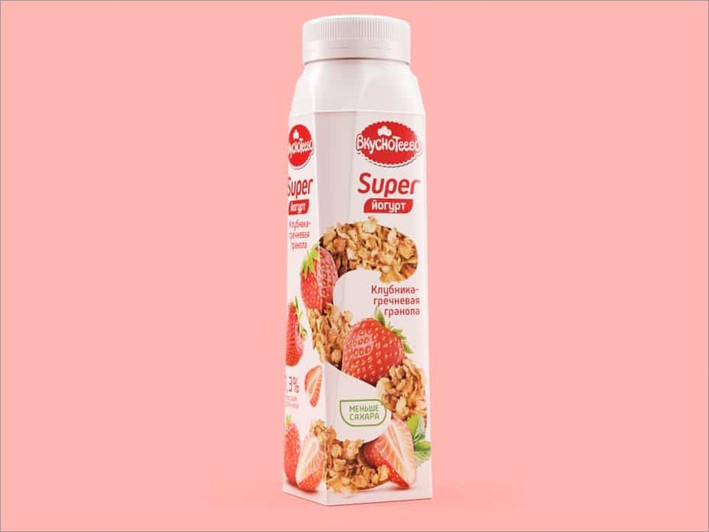 俄罗斯Вкуснотеево草莓酸奶包装设计