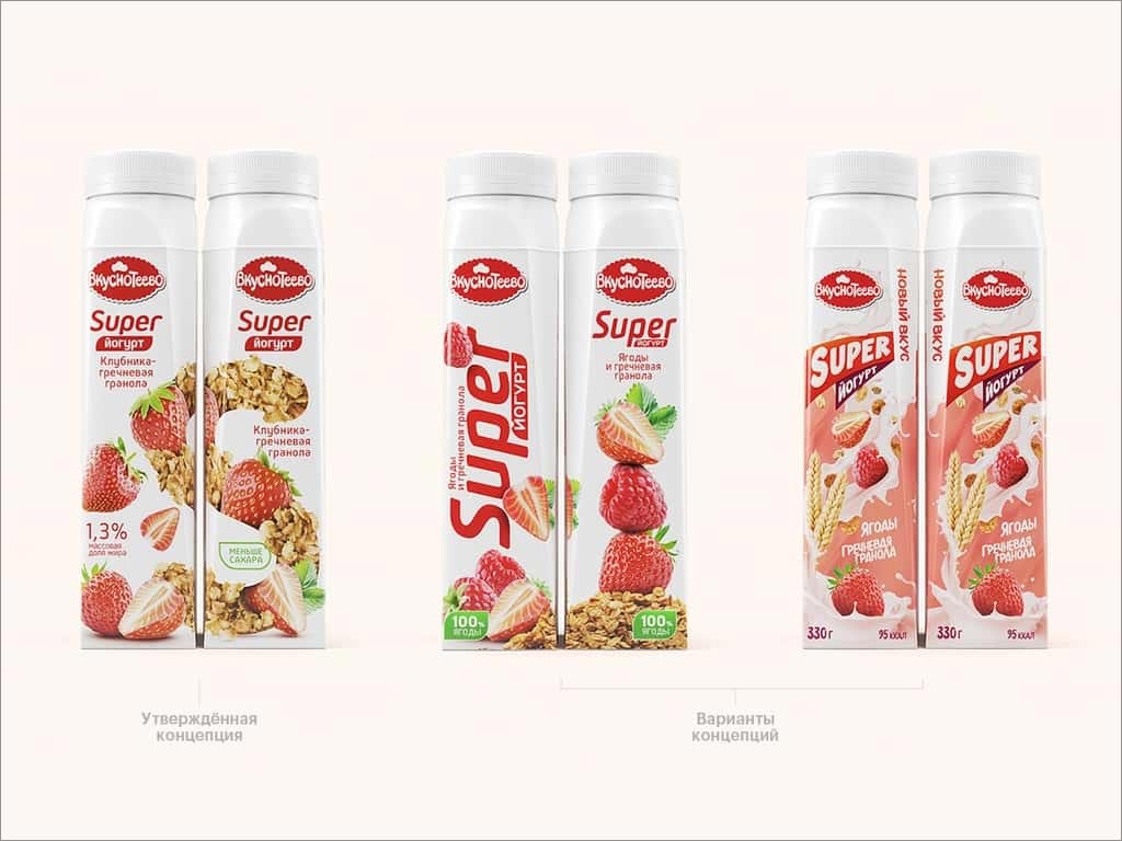 俄罗斯Вкуснотеево水果酸奶包装设计之各个面展示