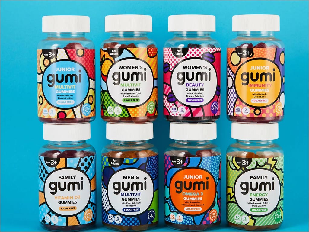 流行艺术风格的英国Gumi维生素糖果包装设计