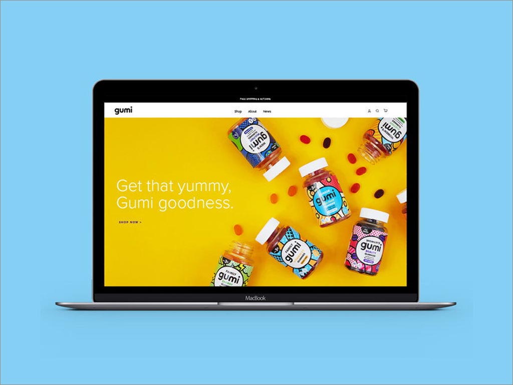 流行艺术风格的英国Gumi维生素糖果网站页面设计
