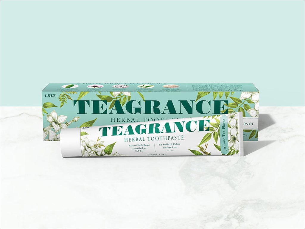 美国Teagrance茉莉花茶天然中草药牙膏包装设计