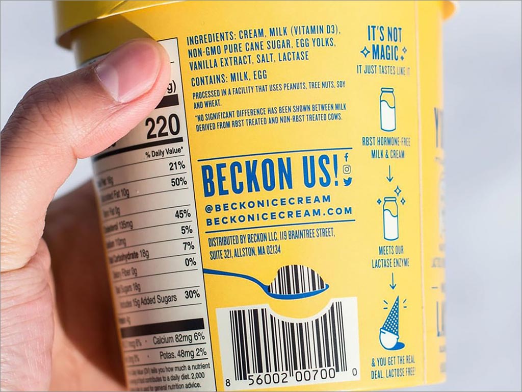美国Beckon香草味冰淇淋包装设计之背面展示