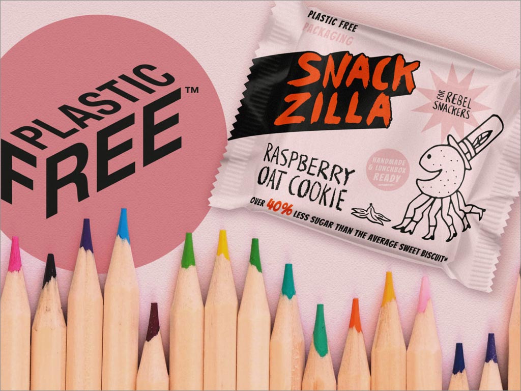 Snackzilla儿童燕麦饼干低糖零食包装袋设计