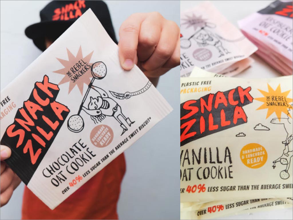Snackzilla儿童燕麦饼干低糖零食包装袋设计