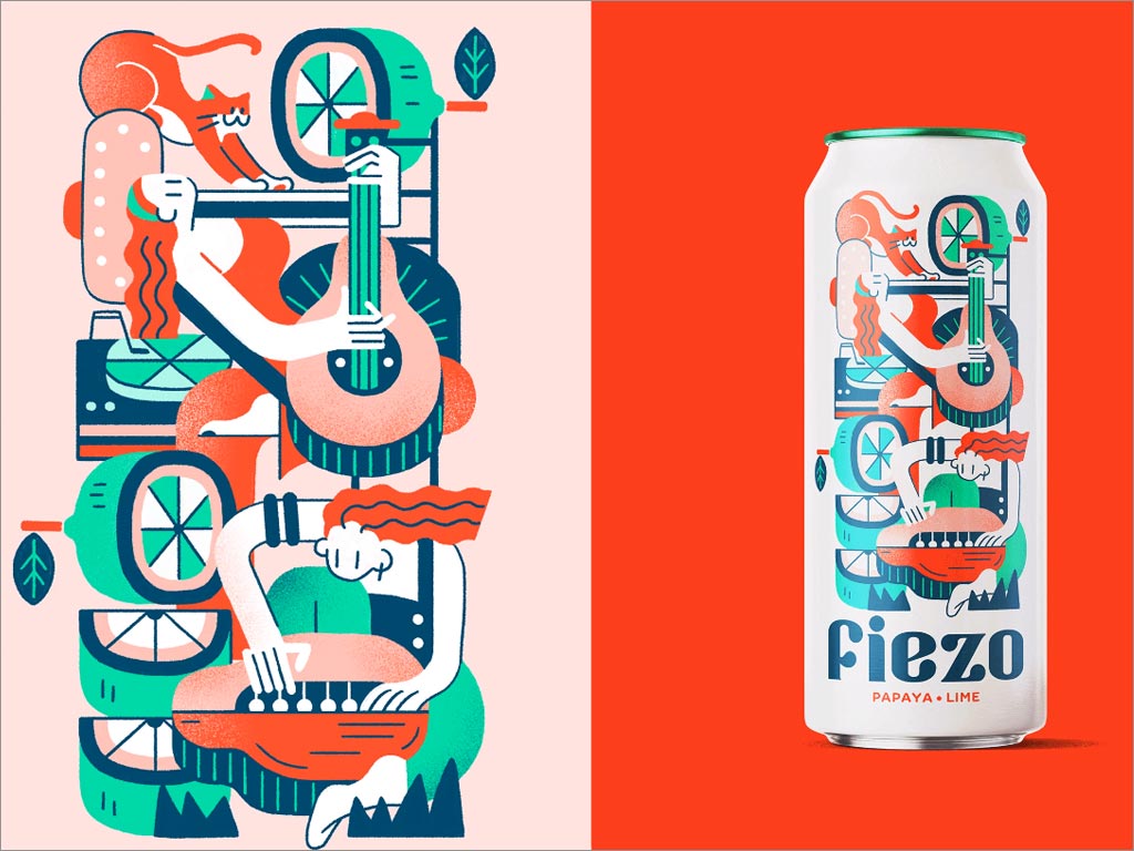 Fiezo木瓜酸橙口味苏打水包装设计