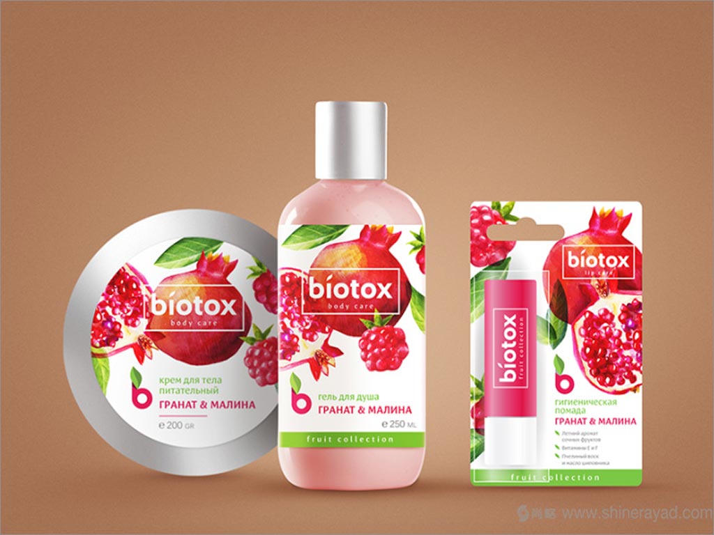 俄罗斯Biotox石榴味身体护理产品包装设计