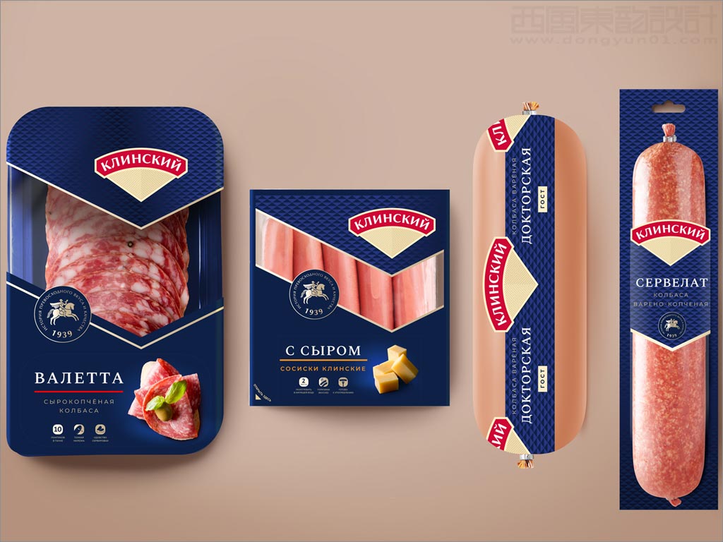 俄罗斯Klinsky火腿香肠培根肉类食品包装设计