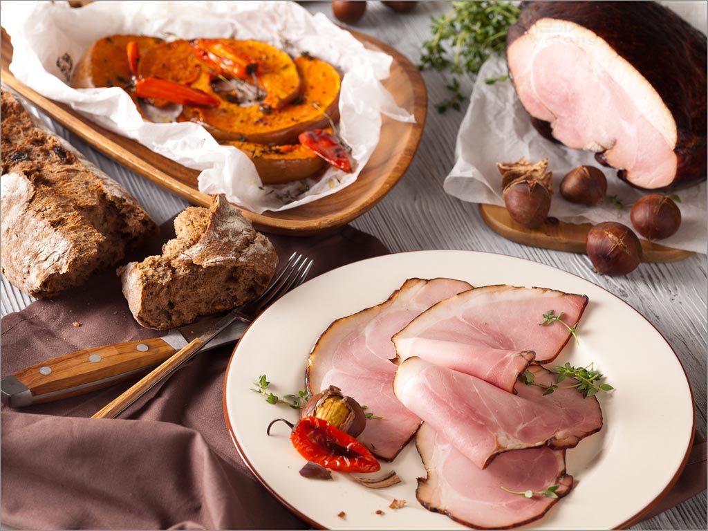 俄罗斯Klinsky火腿香肠培根肉类食品包装设计之产品实物摄影