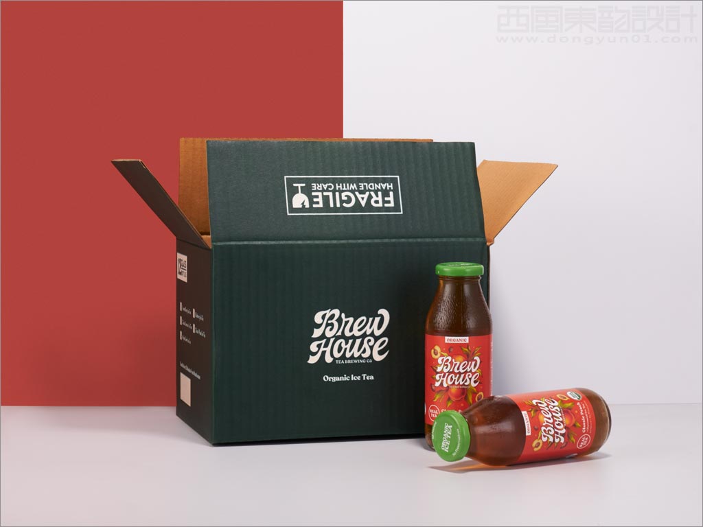Brewhouse Tea水蜜桃味冰茶饮料瓶贴外箱包装设计