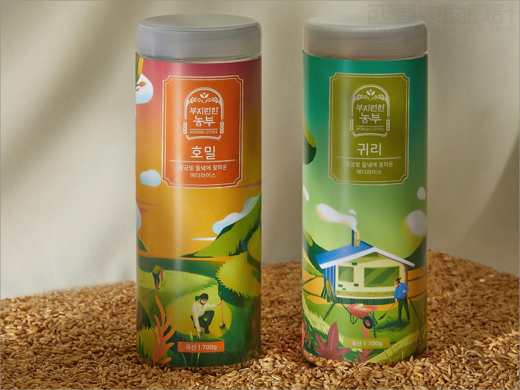 韩国大米杂粮农产品标签包装设计
